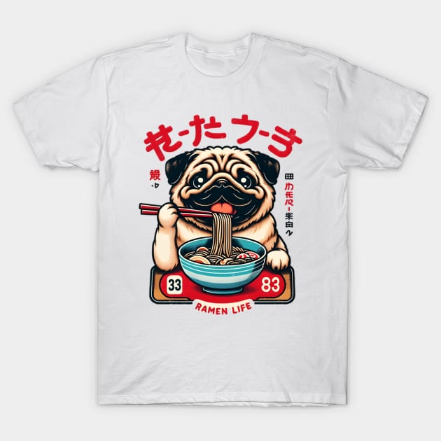 Cute Pug Eating Ramen T-Shirt by VisionDesigner